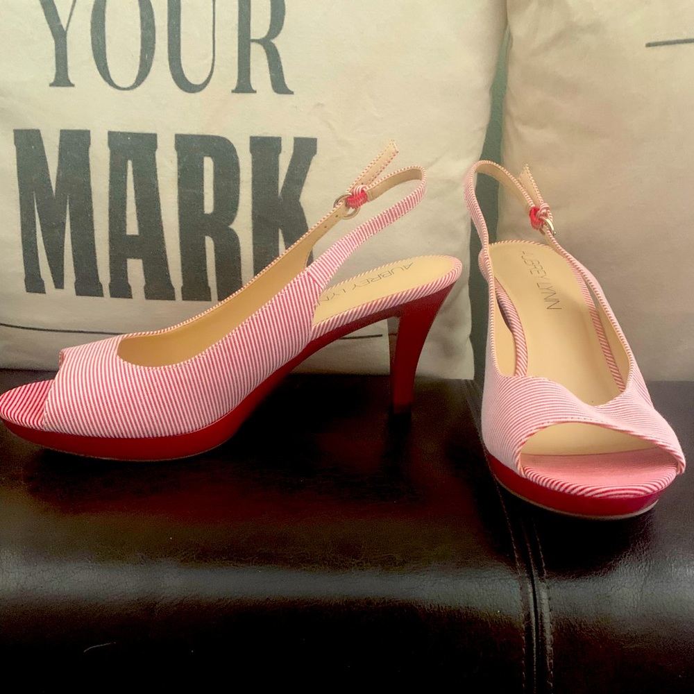 Brand New Never Worn! Red & White Stripe Slingback